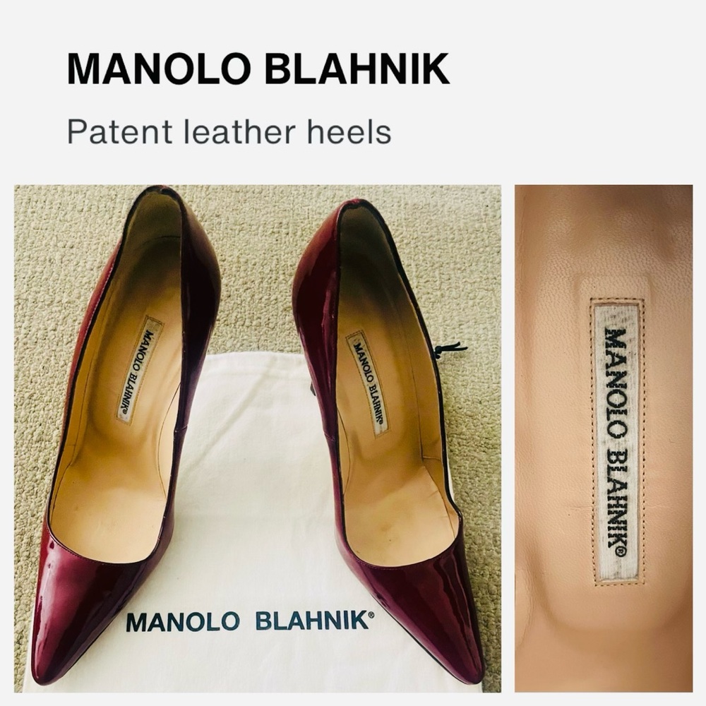 MANOLO BLAHNIK Deep Red Patent Leather Heels With Dust Bag